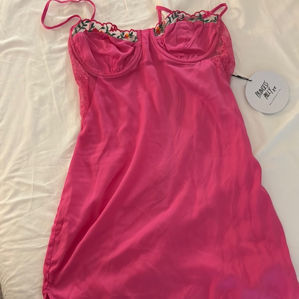 Princess Polly Vibrant Pink Mini Dress with Floral Lace